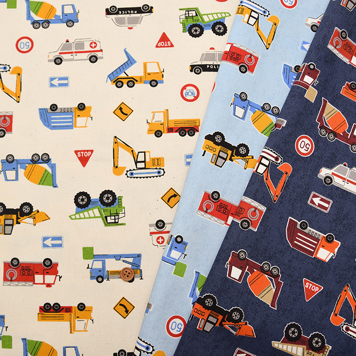 コットンオックスプリント生地 お気に入りシリーズ はたらく車