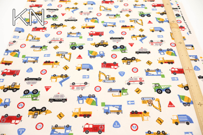 コットンオックスプリント生地 お気に入りシリーズ はたらく車たち生地