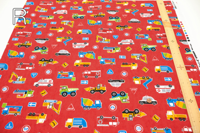 コットンオックスプリント生地 お気に入りシリーズ はたらく車たち生地