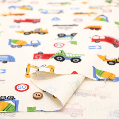 コットンオックスプリント生地 お気に入りシリーズ はたらく車たち生地