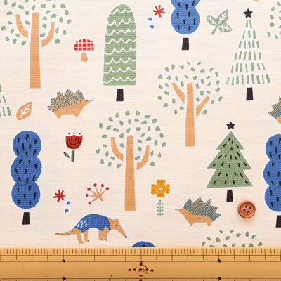 コットンオックスプリント生地 Hi! my zoo 森の中生地の通販|ノムラ