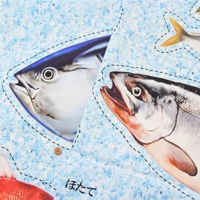 コットン　シーチングインクジェットプリント生地　お魚屋さん