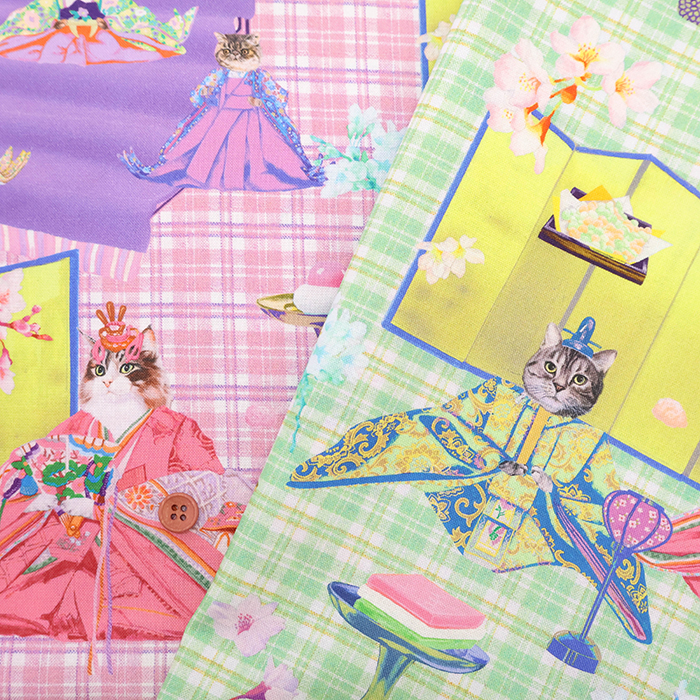 コットンシーチングインクジェットプリント生地 nora. ひにゃ祭生地の