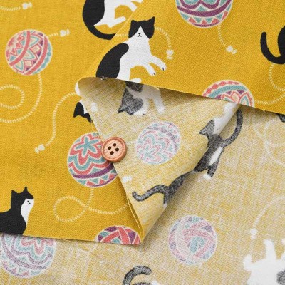 コットンシーチングプリント生地 ねこ鞠生地の通販|ノムラ