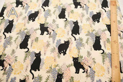 コットンシーチングプリント生地 百花繚蘭 藤猫MINI生地の通販