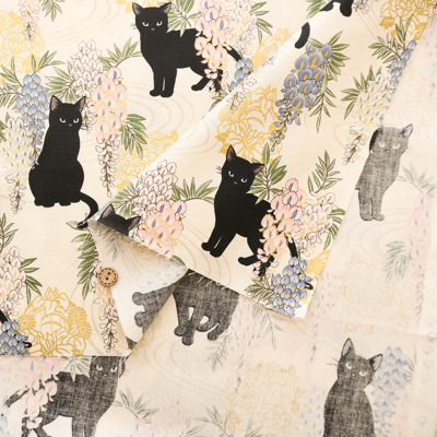 コットンシーチングプリント生地 百花繚蘭 藤猫MINI生地の通販|ノムラ