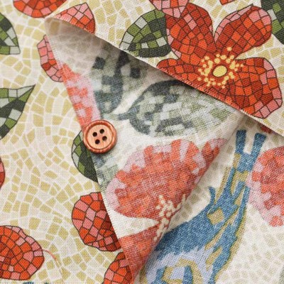 コットンシーチングプリント生地 un/no S-tile バード生地の通販