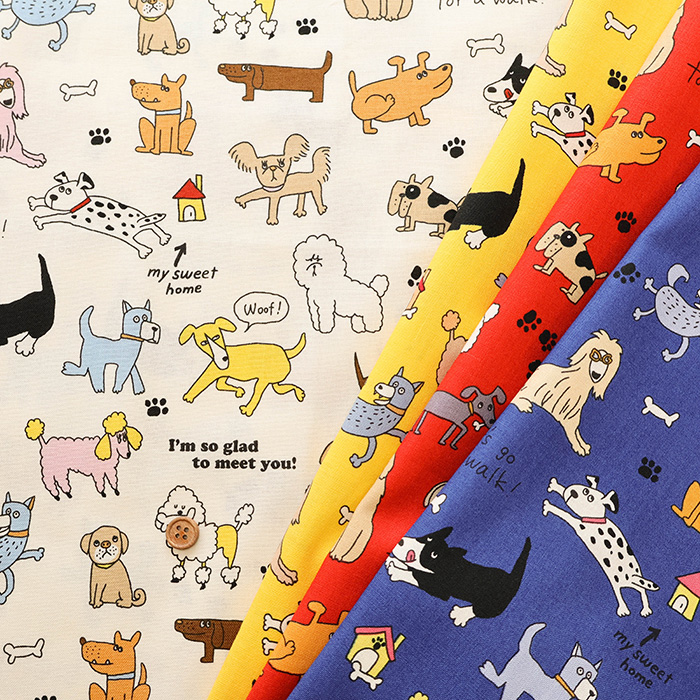 確認用生地 コットンシーチングプリント生地 un/no KUSUTTO ドッグ生地の