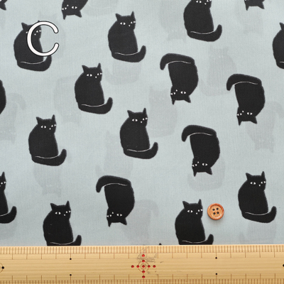 撥水加工 ナイロンオックスプリント生地 黒猫(2-036-80008-1)生地の