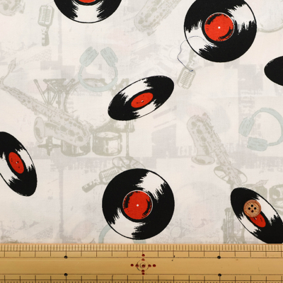 コットンブロードプリント生地 アメリカンヴィンテージレコード生地の