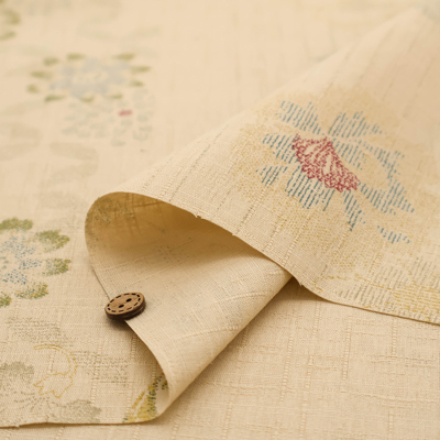 コットンサザンクロスプリント生地 抜染加工 花手毬縞文様生地の