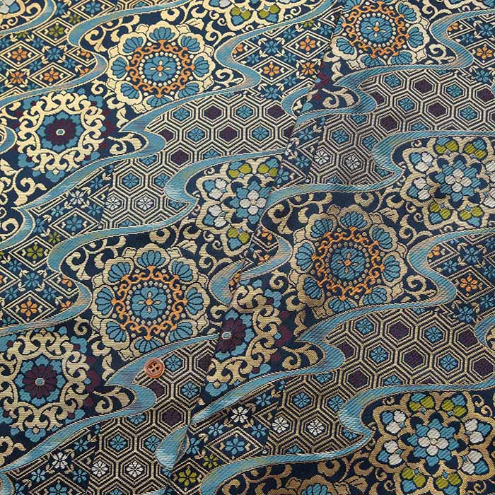 o1223 生地　金襴　8m Amazon | 【Oriet Kyotoの布】 金襴 生地 蜀甲三ッ横見菊 白