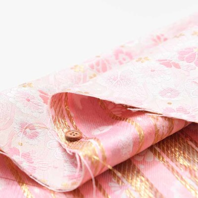MO-3033 袋帯 遠山に松や万寿菊とお寺 金銀糸 赤黄緑の