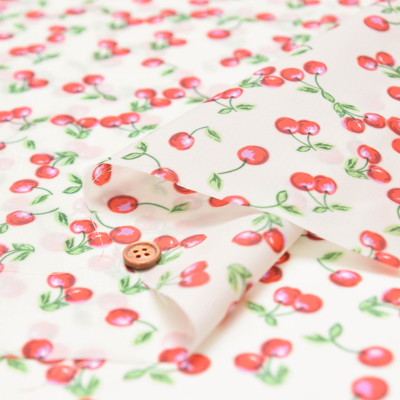 最終値下新品♡チェリー刺繍タブリエ 撥水加工 190本ナイロンタフタプリント生地 チェリー生地の通販|ノムラ