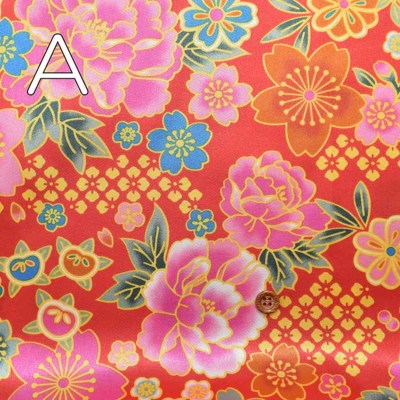 ポリエステルサテン和柄プリント生地 牡丹と桜生地の通販|ノムラ