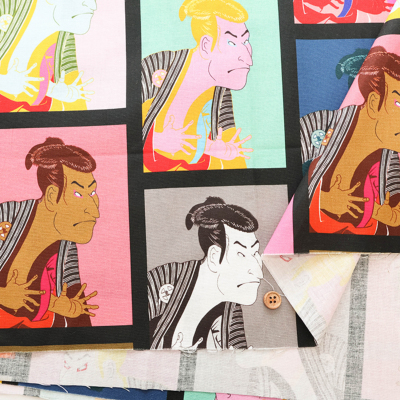 中国製 コットンシーチングインクジェットプリント生地 歌舞伎生地の