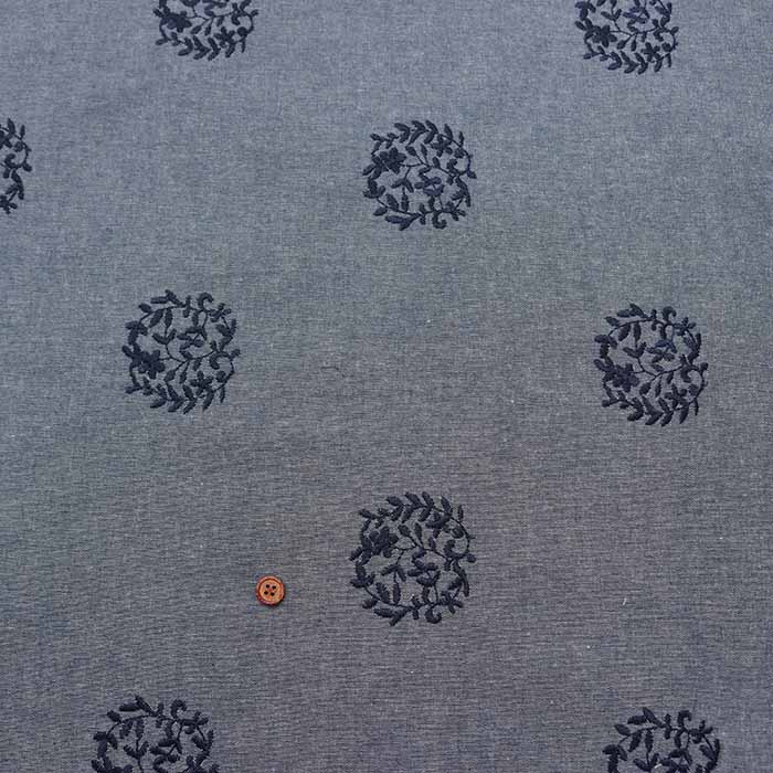 ハンドメイド　ラグラン袖のブラウス　リネン×コットンダンガリー刺繍生地　普通丈