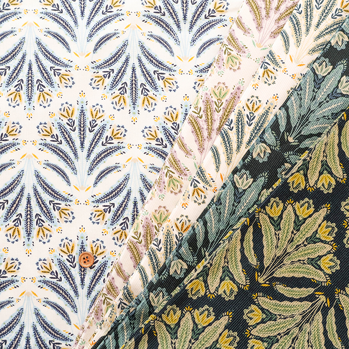 抜染加工 コットンシャツコールプリント生地 エスニックフラワー