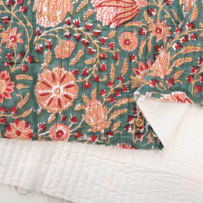 インド　ブロックプリントキルト　大判 訳あり☆インド ブロックプリントキルト 大判 青白花柄 インド