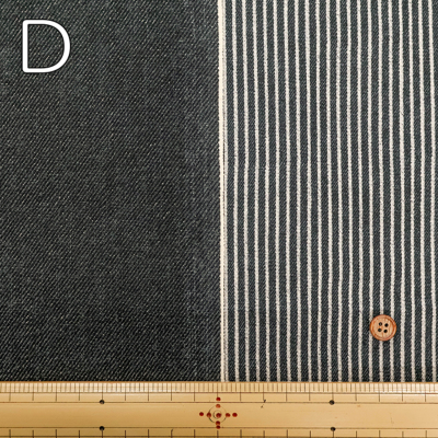 コットンオックスプリント生地 デニム調リバーストライプ生地の