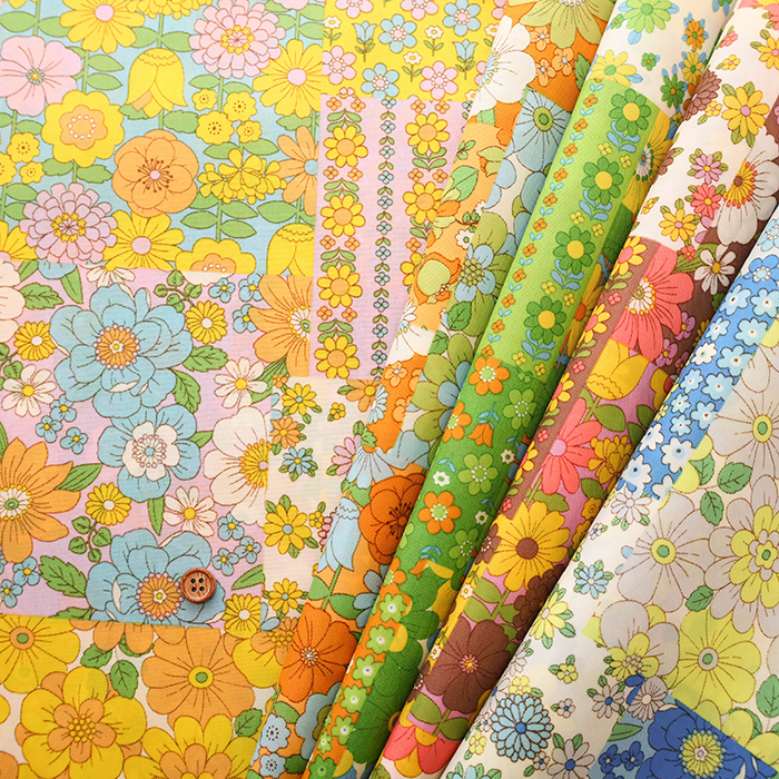撥水加工 ナイロンオックスプリント生地 70s Design Flower Days 撥水加工 ナイロンオックスプリント生地 70s Design Flower Days