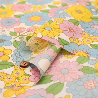 撥水加工 ナイロンオックスプリント生地 70s Design Flower Days生地の