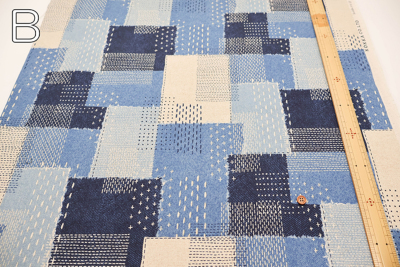 C/Lキャンバスプリント生地 デニム刺し子風パッチワーク生地の通販