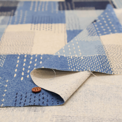 C/Lキャンバスプリント生地 デニム刺し子風パッチワーク生地の通販