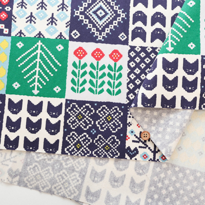 コットンオックスプリント生地 Nordic Hugs 北欧パッチワーク風生地の