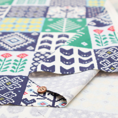 コットンオックスプリント生地 Nordic Hugs 北欧パッチワーク風生地の