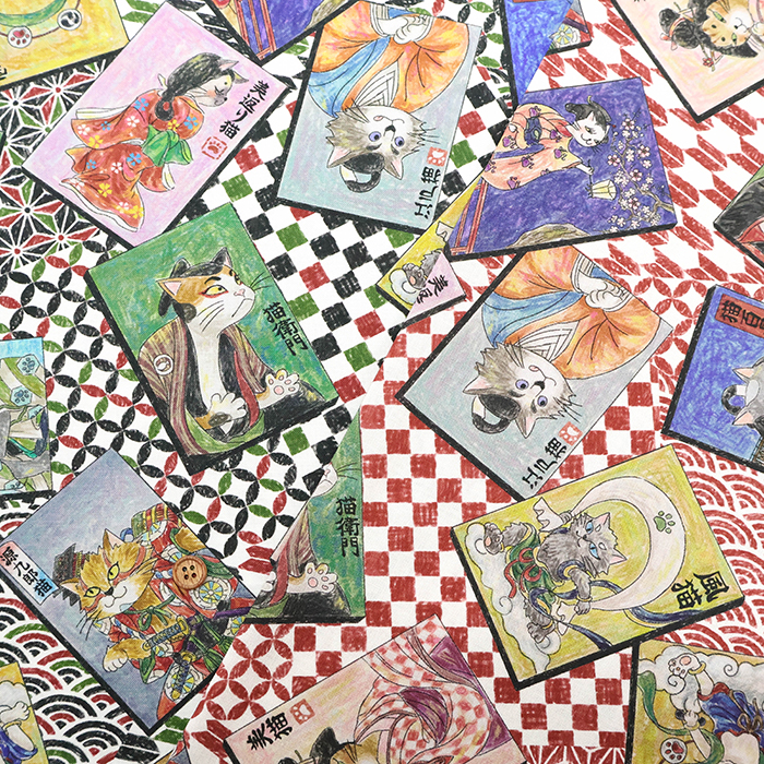 コットンシーチングインクジェットプリント生地 HOYOKA 猫の和装生地の