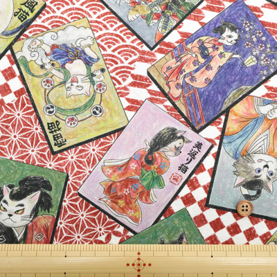 コットンシーチングインクジェットプリント生地 HOYOKA 猫の和装生地の