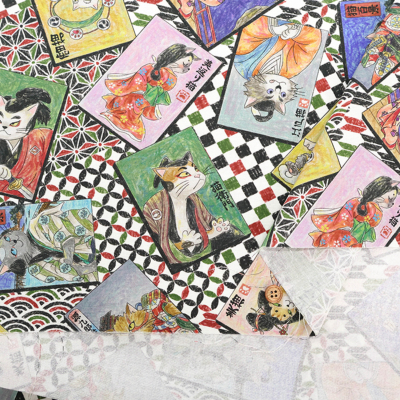 shige様オーダー専用ページ【オリジナル生地】＊ころんと日和＊ コットンシーチングインクジェットプリント生地 HOYOKA 猫の和装生地の