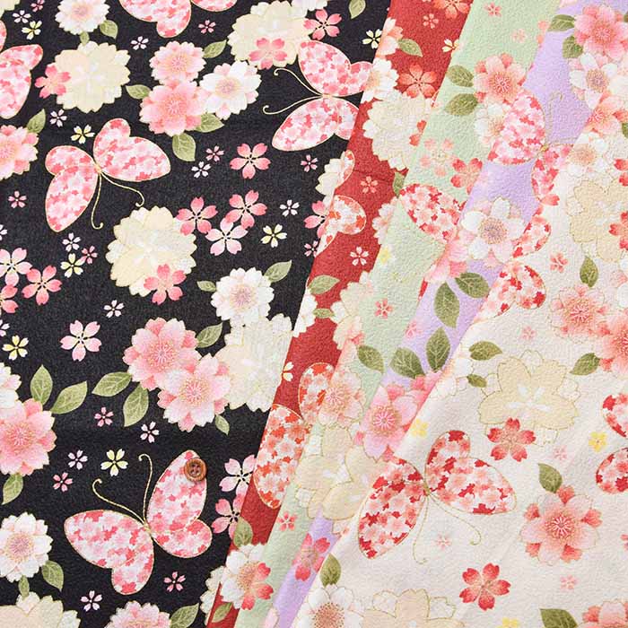 綿 サテン生地 桜柄 和柄 ピンク系 ① - 材料
