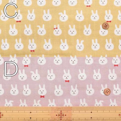 コットン ダブルガーゼプリント生地 蝶ネクタイうさぴょん生地の通販