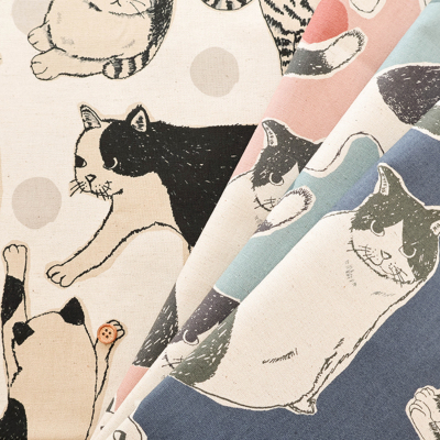 C/Lキャンバスプリント生地　ドットと猫
