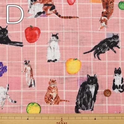 コットンモーリークロスプリント生地 paper message猫とテーブル