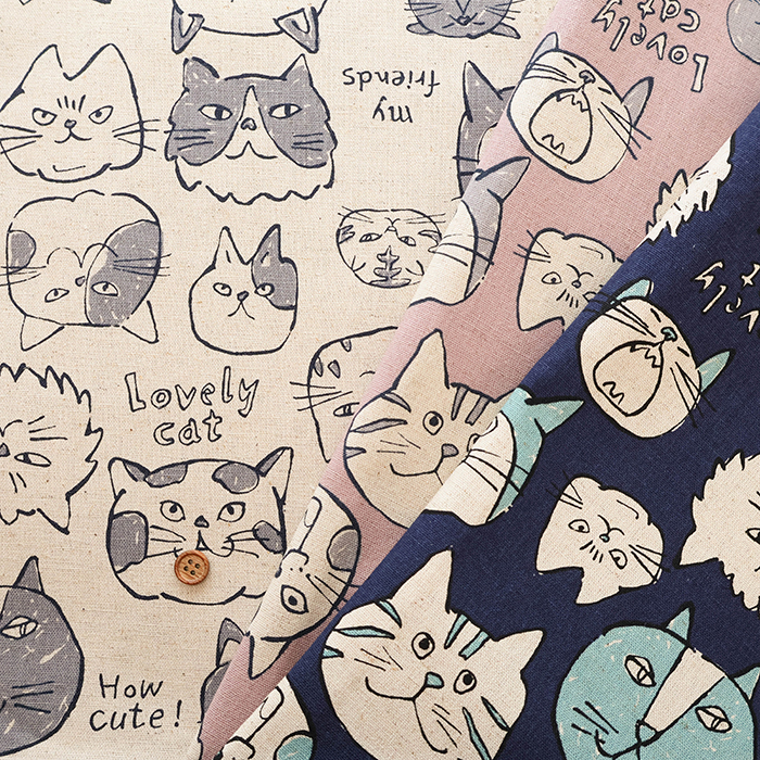 C/Lキャンバスプリント生地 Doodle Animal Cats face生地の通販