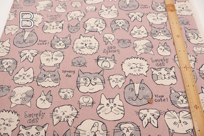 C/Lキャンバスプリント生地 Doodle Animal Cats face生地の通販