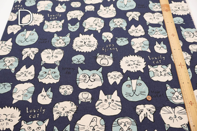 C/Lキャンバスプリント生地 Doodle Animal Cats face生地の通販