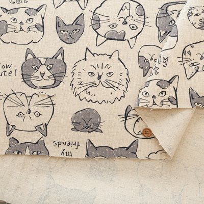 ネコとレモン　キャンバスプリント C/Lキャンバスプリント生地 Doodle Animal Cats face生地の通販