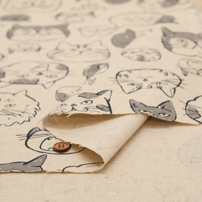 C/Lキャンバスプリント生地 Doodle Animal Cats face生地の通販