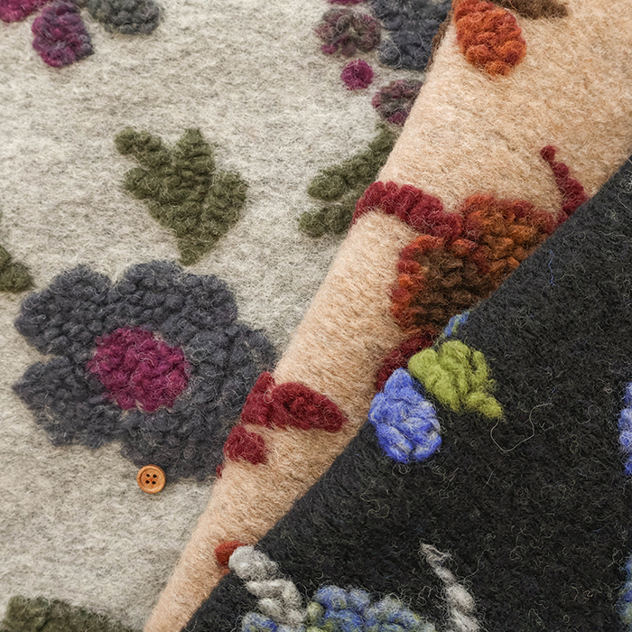 グレー地に黄色刺繍カーヴィシャス イタリア製 Evolution tex スライバージャガード生地 フラワー