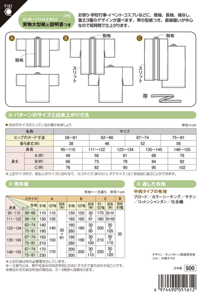 パターン 型紙 こどもハッピ生地の通販|ノムラテーラーオンラインショップ