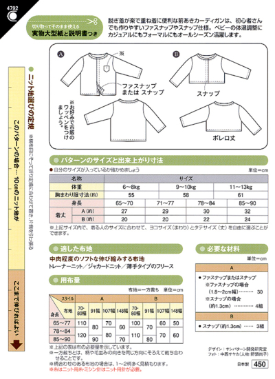 パターン 型紙 ベビーカーディガン生地の通販|ノムラテーラー