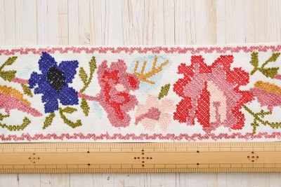 【本日限定】インド刺繍リボン　ロール販売　⑩ インド製 刺繍リボン 約90mm幅生地の通販|ノムラテーラー