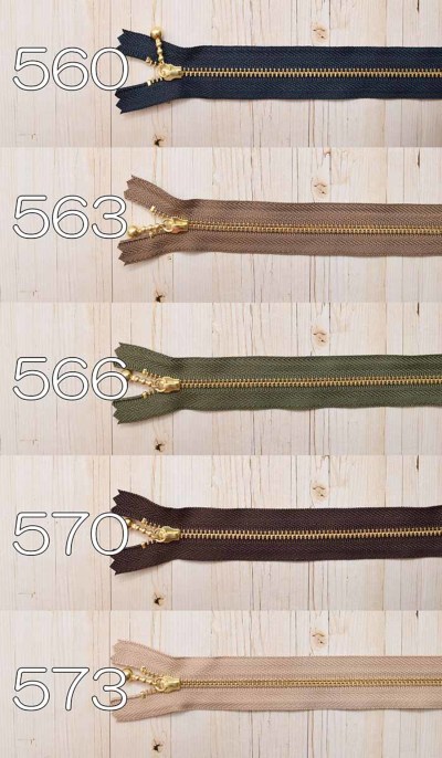 YKK金属ファスナー玉付き 3号サイズ 20cm【定番カラー：ゴールド