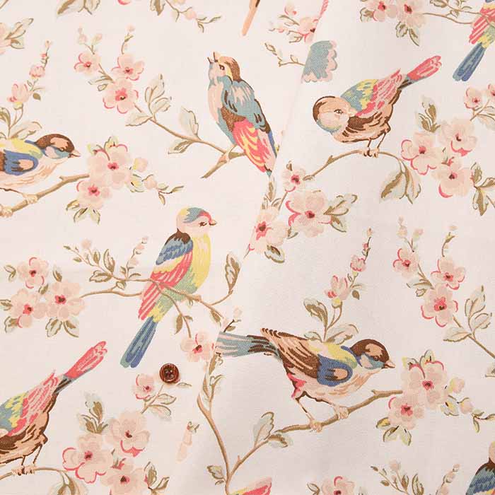 【イギリス正規輸入品 Cath Kidston】キャスキッドソン　コットンライトキャンバス生地　＜British Birds  Pastel＞(ブリティッシュバーズ パステル)