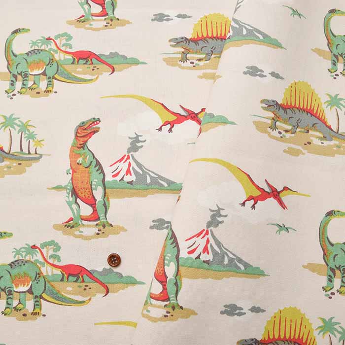 【イギリス正規輸入品 Cath Kidston】キャスキッドソン　コットンライトキャンバス生地　＜Dino Multi＞(ディノ マルチ)