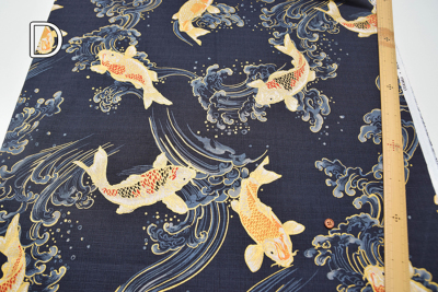 コットンドビーラメプリント生地 和柄 波と鯉生地の通販|ノムラ